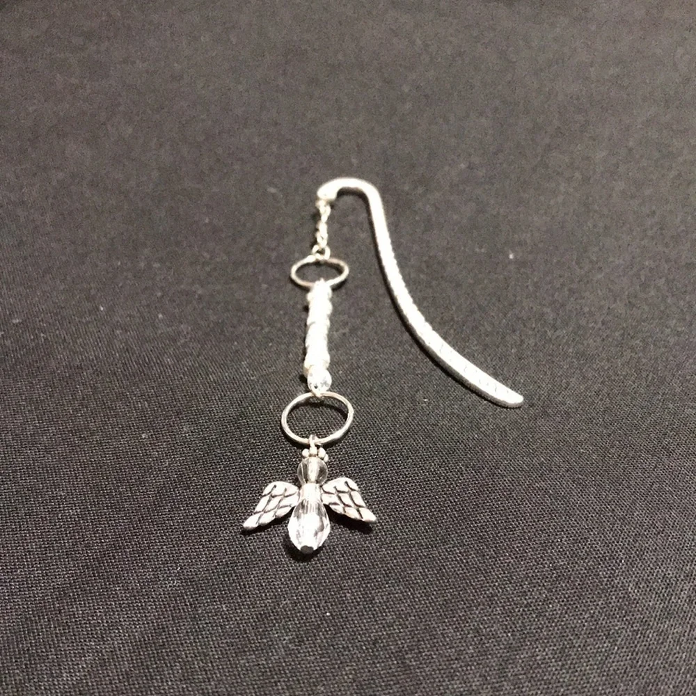 Metal Shepherd’s Hook Bkmk w/Chain, Glass Seed Beads, & 4-part Angel Bead Charm - Picture 10 of 12